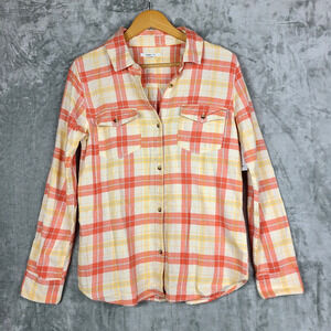 NWT Oneill Orange Yellow Plaid Nash Flannel Button Up Top Classic Womens Size S